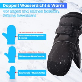 Kapsuen Children's Ski Mittens - Winter Snow Gloves Waterproof Warm Thick for Boys Girls Children Skiing Snowboarding 2-8 Years (Black, Children XXS (2-4 Years)