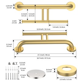 Brushed Gold Grab Bar for Bathroom 17 Inch, Zepolu Stainless Steel 2-in-1 Safety Handrail w/Double Toilet Paper Holder, Wall Mounted Balanced Support Bar Assist Handle for Senior Elderly Handicap