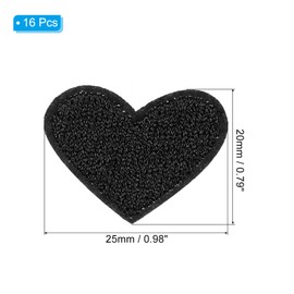 PATIKIL Iron-on Patches, 16 Pack Heart Shaped Sew Embroidered Patches Love Appliques Embellishments for Clothing Jackets Hat Backpack Repairing Decorations, Black