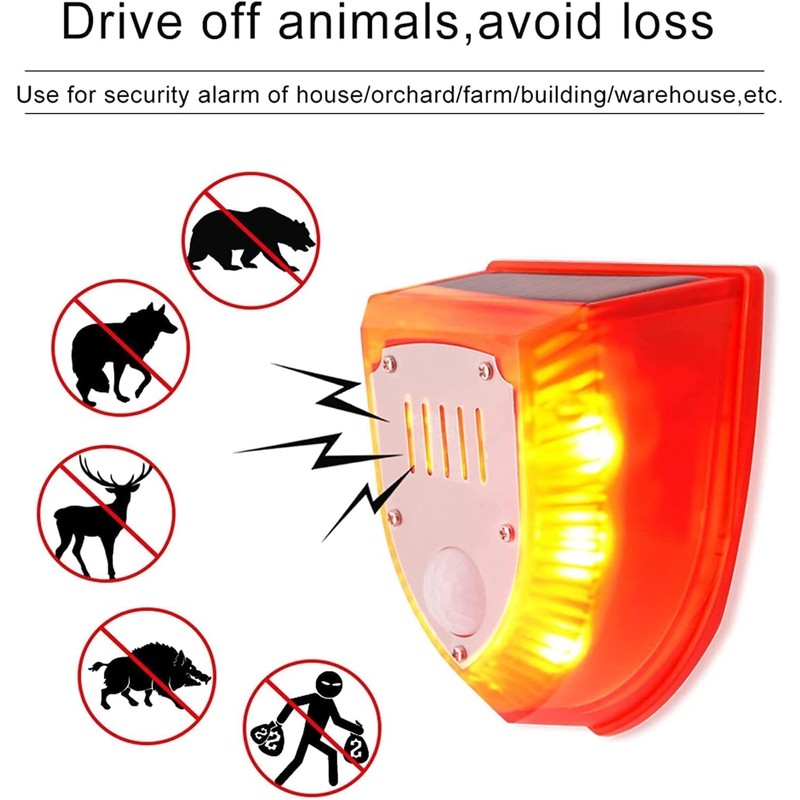 WONFAST Solar Motion Sensor Alarm Light Outdoor,Dog Barking&Gunshot Sound 129db