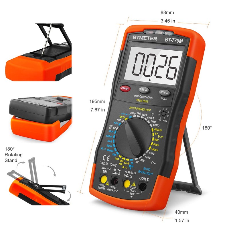 Digital Multimeter TRMS 6000 Count, BTMETER BT-770M Auto/Manual Ranging DMM