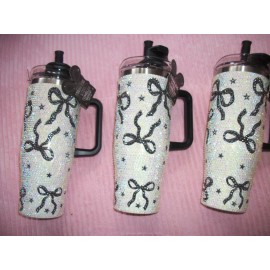 Unbranded 40OZ STAINLESS STEEL  TUMBLER (RHINESTONE RIBBON BOWS  & STARS) QUENCHER