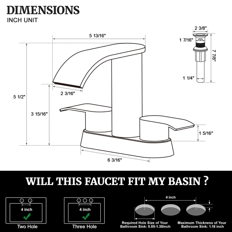 Ultimate Unicorn Black Waterfall Bathroom Faucet, 4 Inch Bathroom Sink