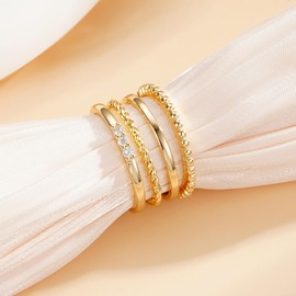 Rajputana 4PC Gold Rings for Women, S925 Sterling Silver 14k Gold Filled Plated Stackable Thin Thumb Ring Set Cubic Zirconia Dainty Stacking Gold Knuckle Rings Set Size 6-10, Sterling Silver, No