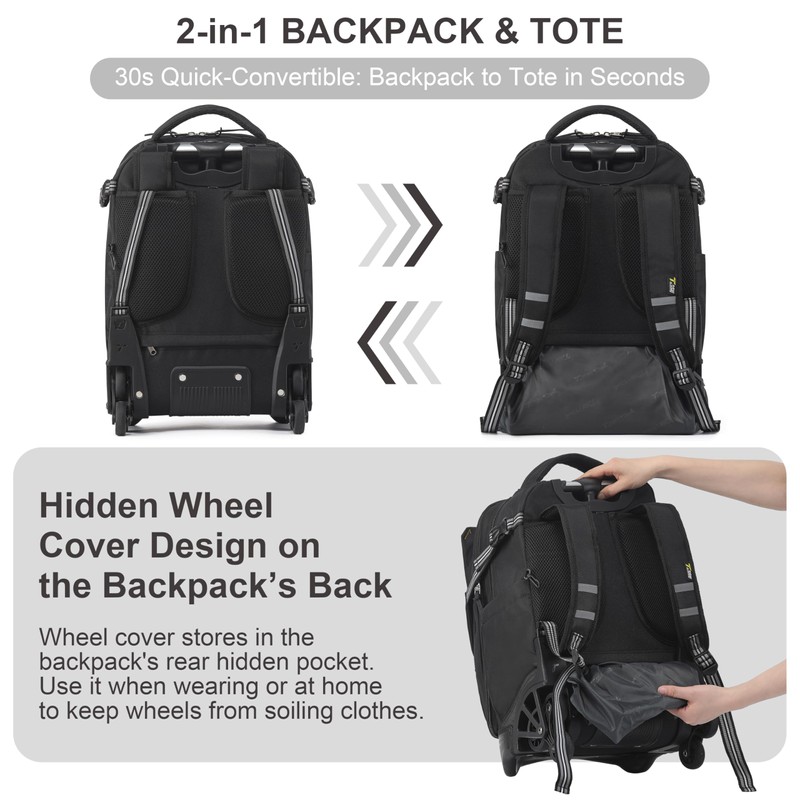 NEW TILAMI 18 Inch Expandable Rolling Backpack with 6-Wheel Stair