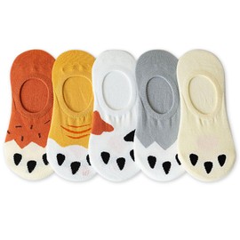 Benefeet Sox Funny Cat No Show Socks for Women Girls Cute Cat Paw Socks Fun Kawaii Animals Patterned Socks Novelty Crazy Cat Cartoon Low Cut Non Slip Cotton Socks Cool Silly Pet Boat Socks 5 Pack