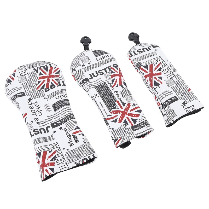3PCS Golf Club Head Cover PU Waterproof English Flag Pattern