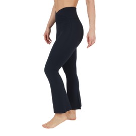 Yogalicious High Waisted Crossover Flare Leggings - Squat Proof Yoga Pants for Women - Black - Medium