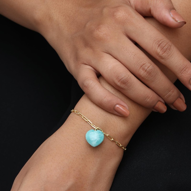 Gempires Natural Clear Quartz Heart Bracelet, 15 mm Heart Gemstone