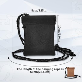 AfitLulu Hanging Neck Headphone Bag PU Leather Data Cable Storage Bag and Snap Spring Closure Mini Coin Purse Pouch Suitable for Storing Headphones, Coin, Keys, Jewelry (Black)