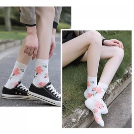 SimplCharm 5 Pairs Cute Socks for Women kawaii Floral Patterned Fun Novelty Cotton Crew Socks (5-pairs)