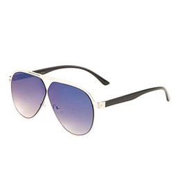 Color Mirror Thin Flat Frame Round Lens Triangle Shape Bridge Aviator Sunglasses (Blue)