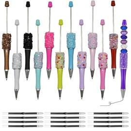 XIANFANG 12 PCS Glitter Pen Set with Crystal Drills - DIY Beadable Diamond Art Pens for School, Office, and Party Crafting with Pen Bag