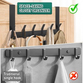 MIVITOOM Over Door Hooks - Heavy Duty 12 Hooks Black, Over The Door Hook Hanger for Clothes, Coat, Bag, Hats, Towels (18cm Length, Fits 4.5cm Doors) - for Bathrooms, Bedrooms, Closets