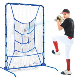 6FT Baseball Pitching net, 9-Pocket Pitcher Net with Strike Zone, Adjustable Height Target Throwing Trainer, Baseball Softball Practice Net with Carry Bag for Beginners/Professionals Outdoor Indoor