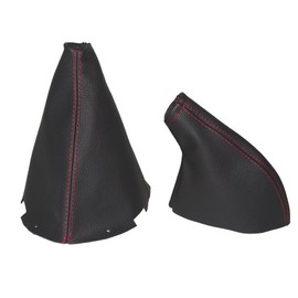 GEAR & HANDBRAKE GAITER BLACK LEATHER RED STITCHING