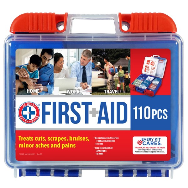 Be Smart Get Prepared 110 Piece First Aid Kit: Clean, Treat, Protect Minor Cuts, Scrapes. Home, Office, Car, School, Business, Travel, Emergency, Survival, Hunting, Outdoor, Camping & Sports, FSA HSA