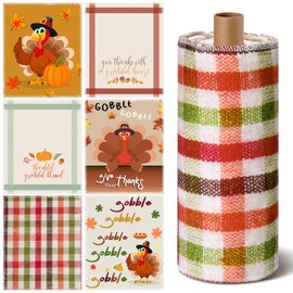 Mindsoft 36 Pcs Thanksgiving Reusable Paper Towels Rolls Washable Bulk Thanksgiving Pumpkin Turkey Kitchen Towels Paperless Reusable Cloth Cotton Napkins with Cardboard for Kitchen Bathroom