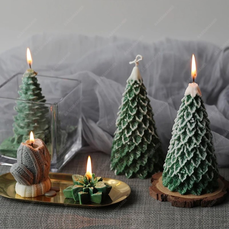 BASEMMAHER Christmas Tree Candle Silicone Mold 3D Epoxy Resin Casting