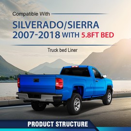 PIT66 Trunk Bed Mat Cargo Liner Compatible with Chevy Silverado GMC Sierra 1500 2500HD 3500HD 2007-2018 with 5.8 FT Bed TPE Black