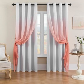 naturetalk Room Darkening Blackout Curtains with Gradient Sheer – 2 Pieces Drape Panels Set – Antique Silver Grommet Top – Blush – 52" W x 63" L (2 Panels)