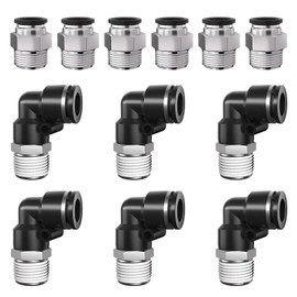CNZG PNEU 1/2" Tube OD to 3/8" NPT Thread Push to Connect Fittings,Pneumatic Quick Air Hose Fittings,Male Straight + Elbow,PC+PL(12pcs)