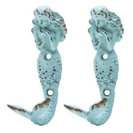 SOFFEE DESIGN 2pcs Mermaid Shape Metal Wall Coat Hooks, Farmhouse Decoration Wall Mounted Hanging Racks Coat Hooks for Keys, Towels, Clothes, Scarf, Bag