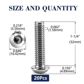 3/8-16 x 1-1/4" Button Head Socket Cap Bolts Screws, 20Pcs 304 Stainless Steel 18-8, Allen Hex Drive, Bright Finish by SG TZH(with Hex Spanner)