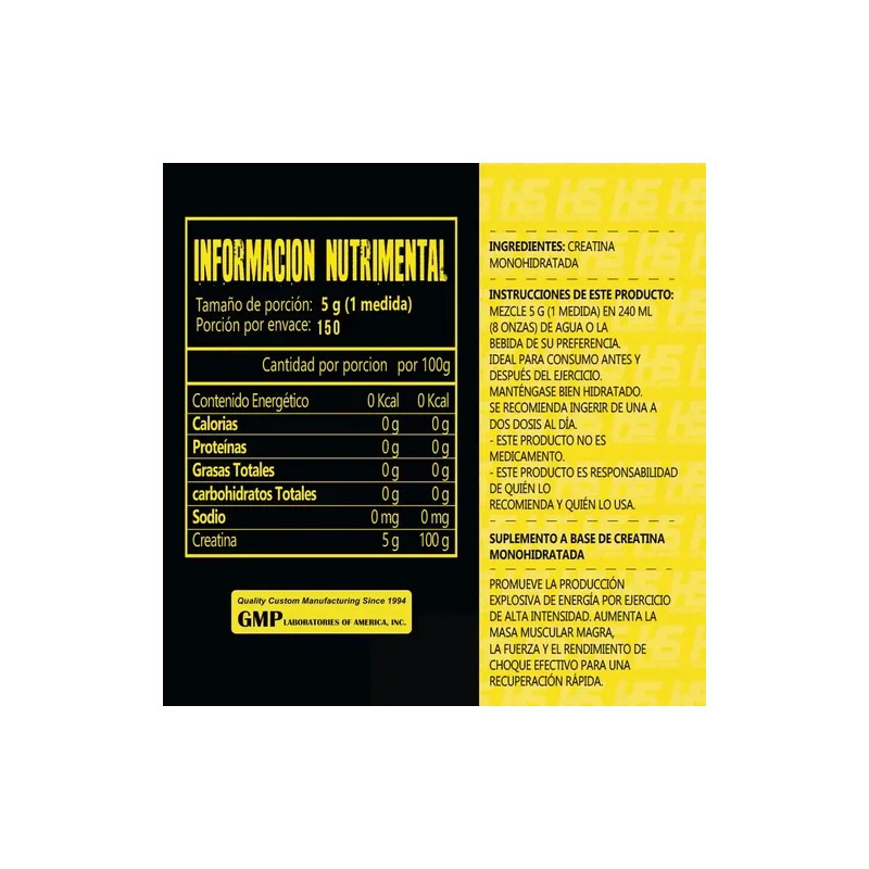 Hs Hiper Sports Creatina Monohidratada 750g 150servs Natural