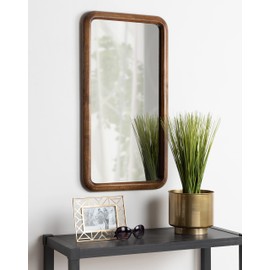 Kate and Laurel Pao Modern Rounded Rectangular Wall Mirror, 17 x 32, Walnut, Decorative Mid-Century Tall Wood Mirror with Radius Corners for Vertical or Horizontal Display