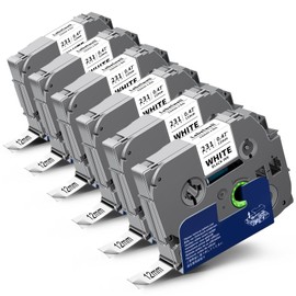 6x Compatible with TZe-231 TZ 12 mm Tape 0.47 Laminated Label Tape for Brother Ptouch Labelling Device PT-H107B H100LB H105WB D210 H110 1000 D400 P710BT E100 TZe231 TZ231 Black on White
