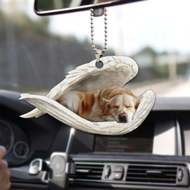 Talataca Golden Retriever Sleeping Angel Wing Memorial Dog 2D Flat Car Rear View Mirror Accessories Christmas Tree Ornament Decoration Hanging Charm Interior Rearview Pendant Decor Gift