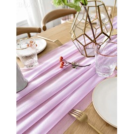 BOXAN Rustic 30x120 Inch Light Purple Sheer Table Runner for Boho Lavender Wedding Party Decor,Romantic Bridal & Baby Shower Lilac Reception Table Linen Scarf Swags Birthday Party Supplies Decorations