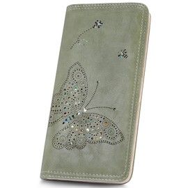 KITEVIUN RFID Wallet Women Ultra Slim Thin Womens Wallet Compact Clutch Long Ladies Wallet for Women GREEN