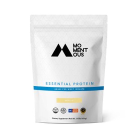 Momentous | Essential Grass-Fed Whey Protein Isolate, 24 Servings Per Pouch for Essential Everyday Use, Gluten-Free, NSF Certified (Vanilla)