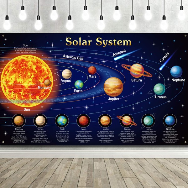 Solar System Decorations Large Fabric Outer Space Poster Banner Space Theme Backdrop Background for Kids Boys Space Birthday Decorations Planets Party Educational Supplies, 72.8x43.3 Inch