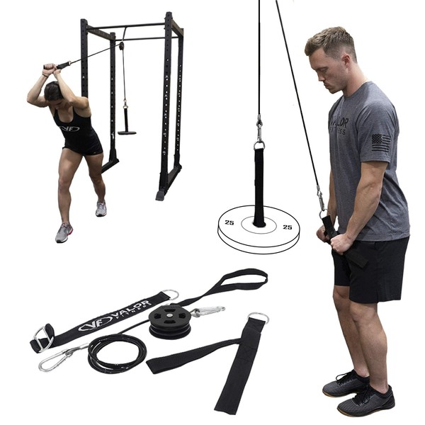 Valor Fitness PY-1 Portable LAT Pull Down Machine, Bundle Option Includes Tricep Rope, V Tricep Bar and Triangle Chest Pull Cable Machine Attachments