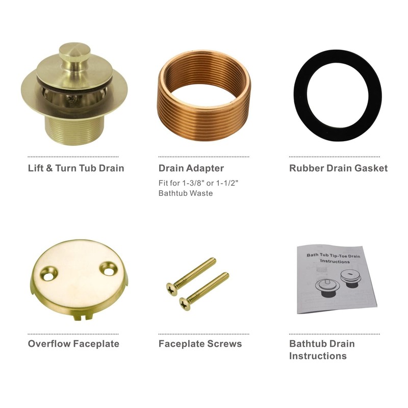 HIDROP Gold Brushed tub Drain Lift &Turn Tub Trim Set