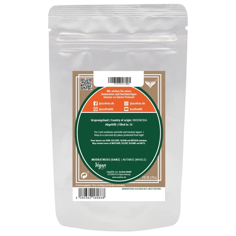 Azafran Nutmeg Nutmeg 80/85 Premium Quality Pack of 10