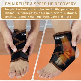 NOSIDAK Copper Ankle Brace for Sprained Ankle Wrap for Plantar Fasciitis Relief, Breathable Neoprene Ankle Support for Men Women, Foot Brace w/Arch Support for Achilles Tendonitis Relief, Heel Spur