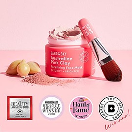 Sand & Sky mascarilla facial de arcilla rosa australiana desintoxicante con vitamina C y antioxidantes - mascarilla de arcilla para aclarar poros para