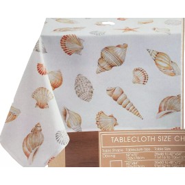 Benson Mills Printed Fabric Tablecloth 60"x84" Oval (6-8 people) SEALIFE,SEASHELS,SEASIDE,BM