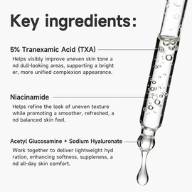Suero de ácido tranexámico 5% TXA y niacinamida Suero facial – Ayuda a iluminar la piel, unifica el tono y aumenta la luminosidad, suero diario ligero