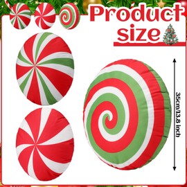 Kigley 3 Pcs Christmas Candy Cane Throw Pillow Red Green White Spiral Lollipop Christmas Throw Pillows Round Pillows for Xmas Holiday Party Bedroom Bed Sofa Bench Couch Home Decorations, 13.8 Inch