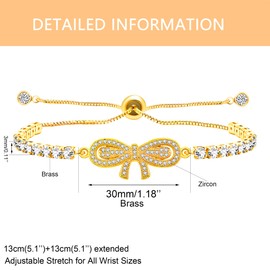 Mayfaith Elegant Gold Color Bow Knot Tennis Bracelet - Fashion Adjustable Imitation Gemstone Bracelet for Women with Bolo Clasp YA4867-Gold