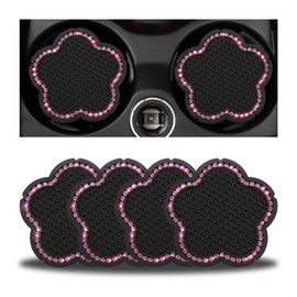 BELOMI 4PCS Bling Car Cup Holder Coaster, 2.75 Inch Crystal Anti-Slip Vehicle Cup Holder Insert Coaster, Rhinestone Cute Plum Blossom Pattern Auto Drink Mat, Universal for Women Girls(Pink)