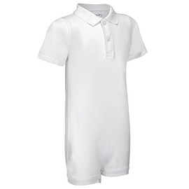 Kaycey Polo Shirt Popper Vest Bodysuit with Crotch Snap Closure, Adaptive Clothing for Adults & Big Kids with Special Needs, Soft Cotton, White, Large