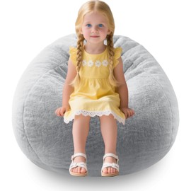 Faux Fur Comfy Bean Bag Chair Cover (No Filler), Fluffy Stuffed Animal Storage Kids Bean Bag Chair for Kids Furry Fuzzy Bean Bag for Living Room Bedroom, Light Gray M for Kids