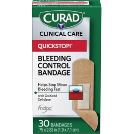 Curad QuickStop Bleeding Control Bandages, Assorted Sizes, 30 Count (Pack of 4)