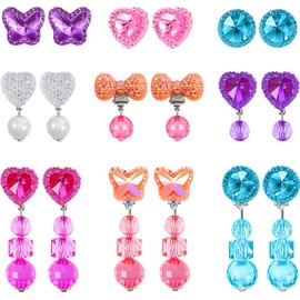 Hicarer 9 Pairs Girls Clip on Earrings Pretend Princess Play Earrings Jewelry Set(Bright Colors)